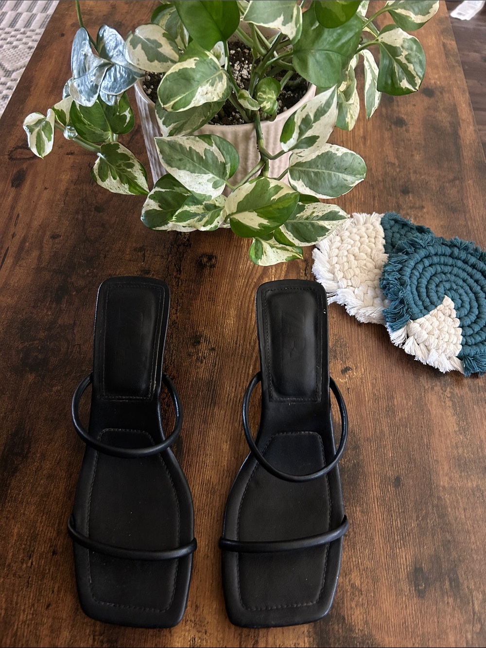 Zara Black Strappy Square-Toe Women's Sandals